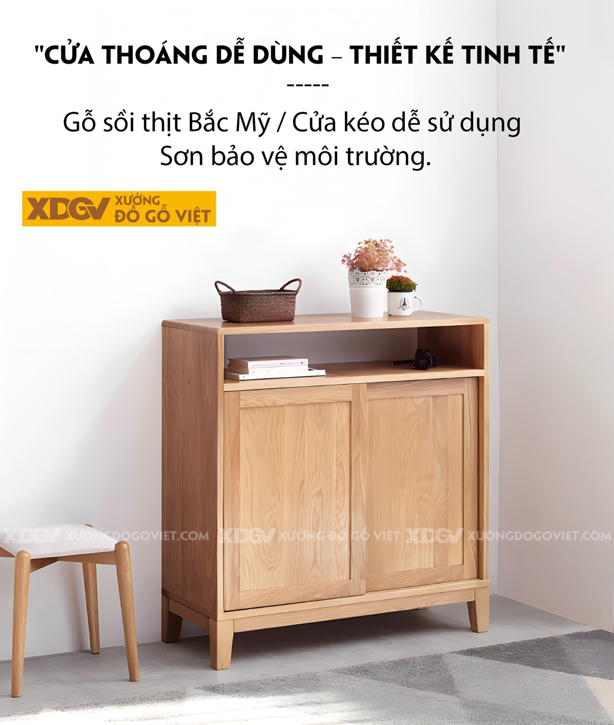 Mẫu Tủ Giày Gỗ Sồi Vân Đẹp Tự Nhiên 2 Cánh Trượt Tiện Lợi