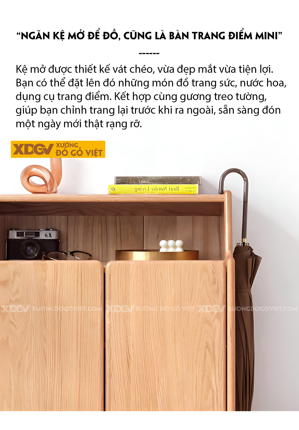 Mẫu Tủ Giày Mini Gỗ Sồi Tự Nhiên 2 Cánh 4 Tầng Có Kệ Trên