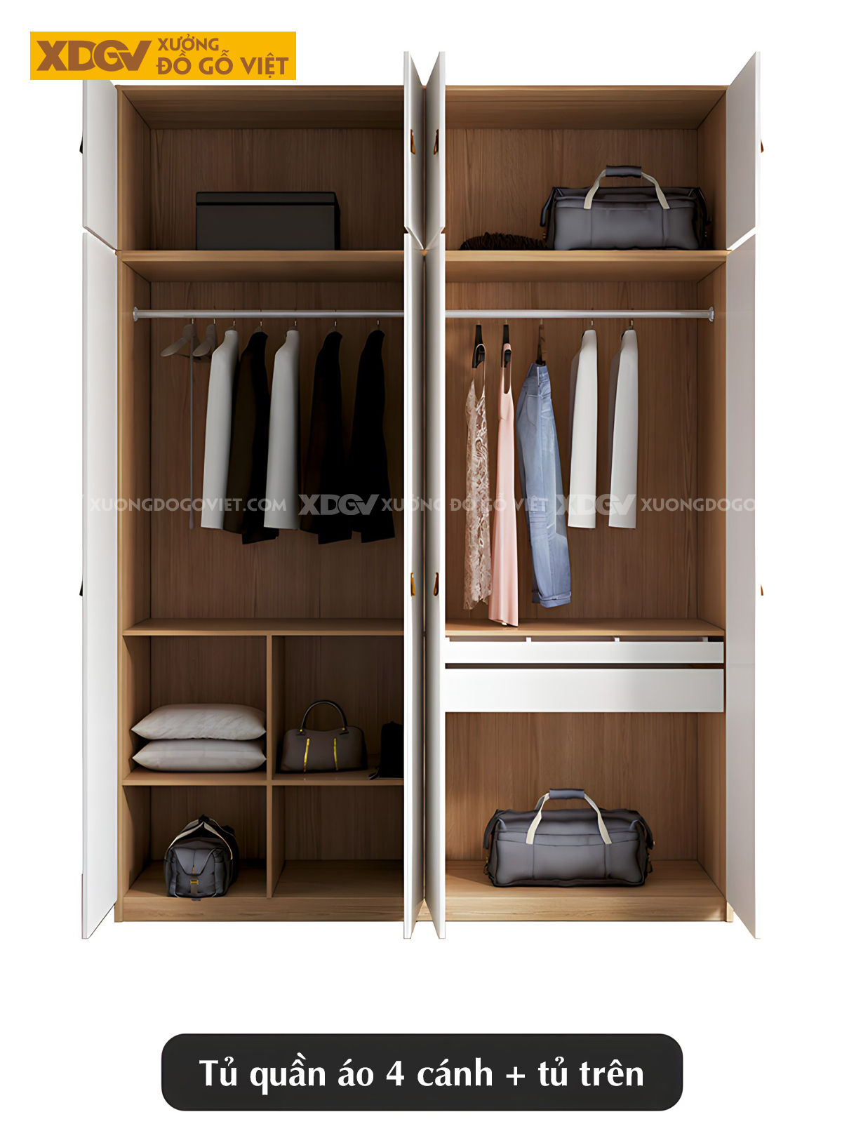 Mẫu Tủ Quần Áo Gỗ Công Nghiệp MDF Cánh 2 Màu Độc Đáo