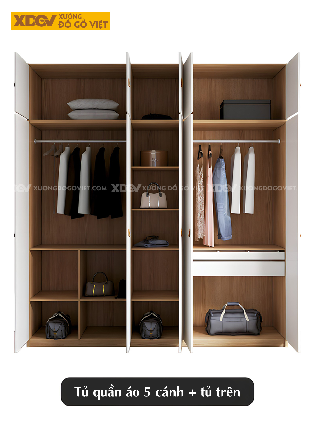 Mẫu Tủ Quần Áo Gỗ Công Nghiệp MDF Cánh 2 Màu Độc Đáo