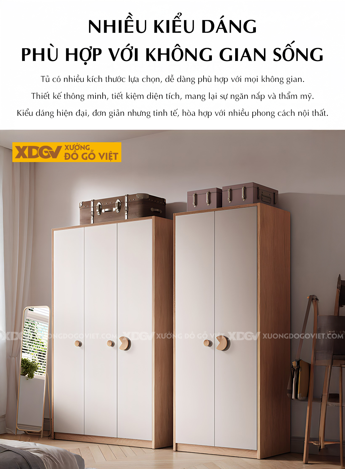 Mẫu Tủ Quần Áo Gỗ Công Nghiệp MDF Cánh 2 Màu Độc Đáo