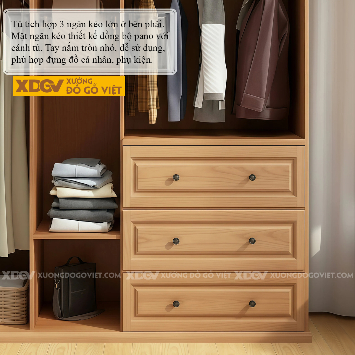 Mẫu Tủ Quần Áo Phòng Ngủ Gỗ Gõ Đỏ Tích Hợp Ngăn Kéo Đa Dạng
