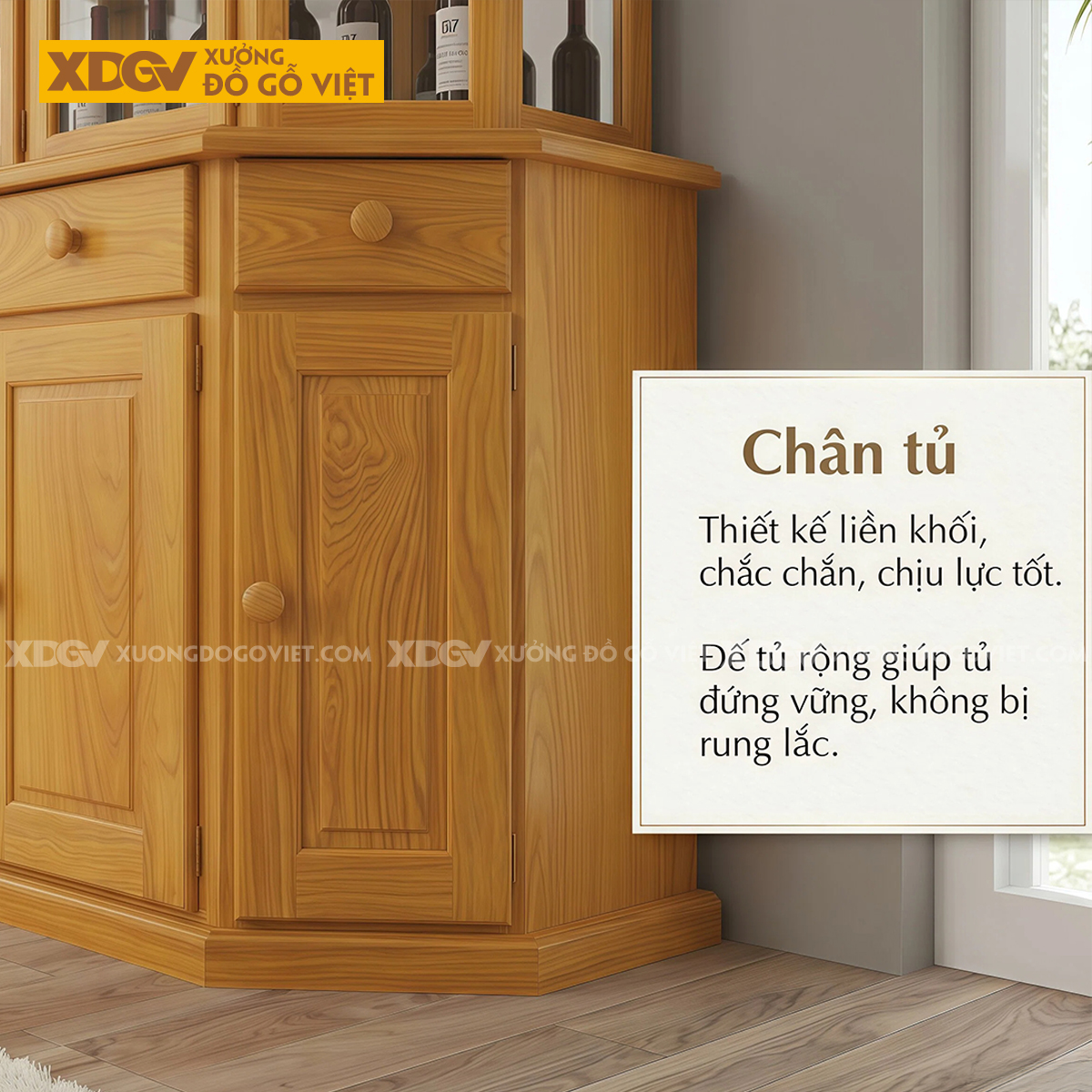 Mẫu Tủ Rượu Gỗ Gõ Đỏ Gấp Cạnh Kèm Cánh Phối Kính Độc Đáo