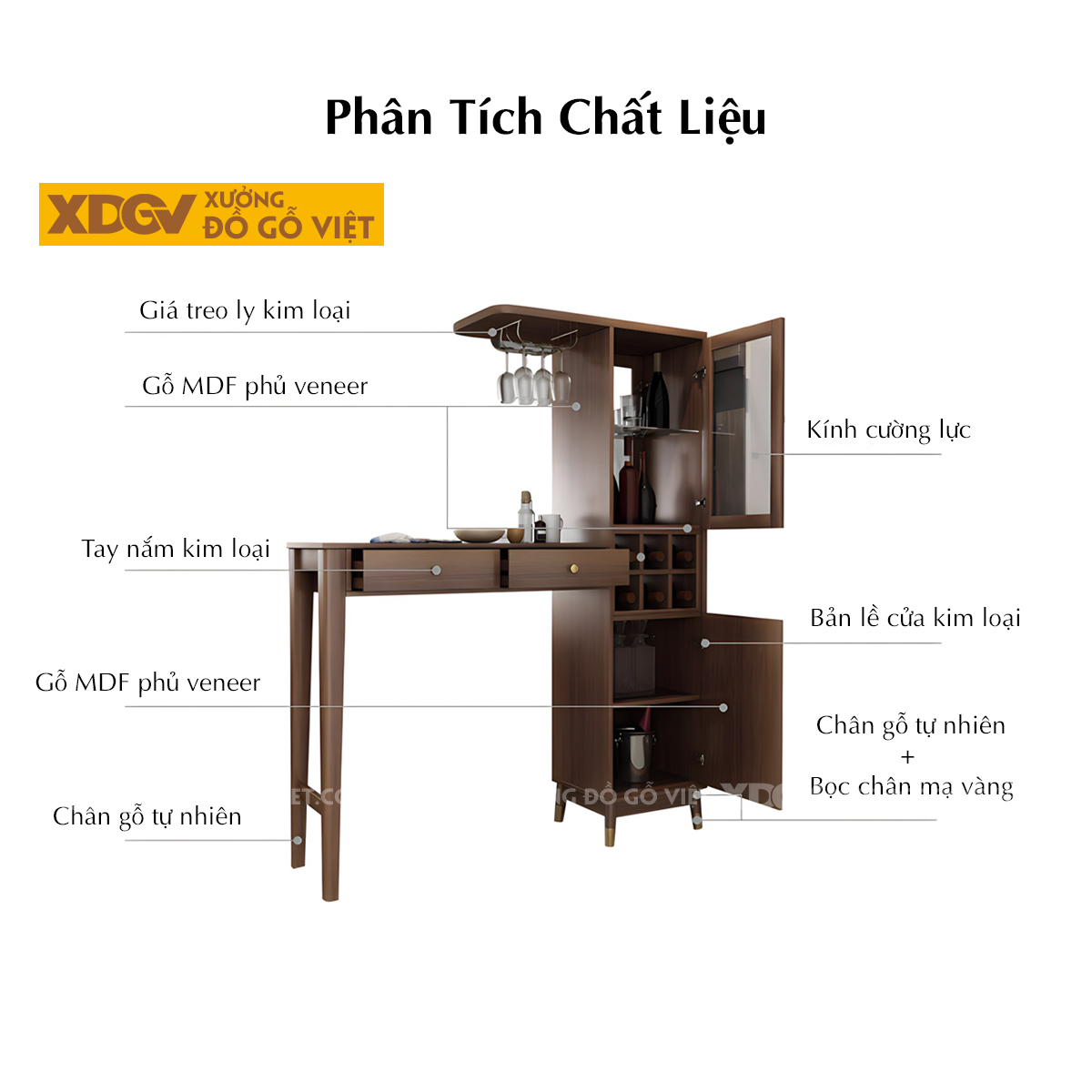 Mẫu Tủ Rượu Gỗ MDF Thiết Kế Bàn Bar Mini Phong Cách Châu Âu