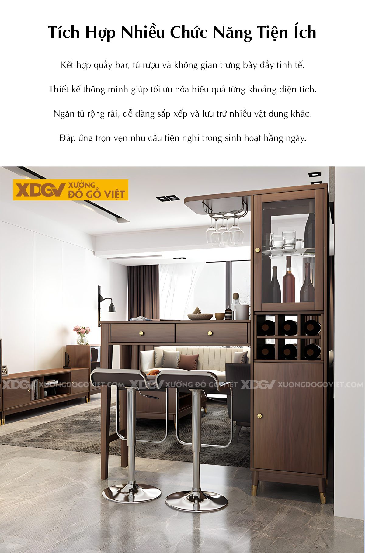 Mẫu Tủ Rượu Gỗ MDF Thiết Kế Bàn Bar Mini Phong Cách Châu Âu