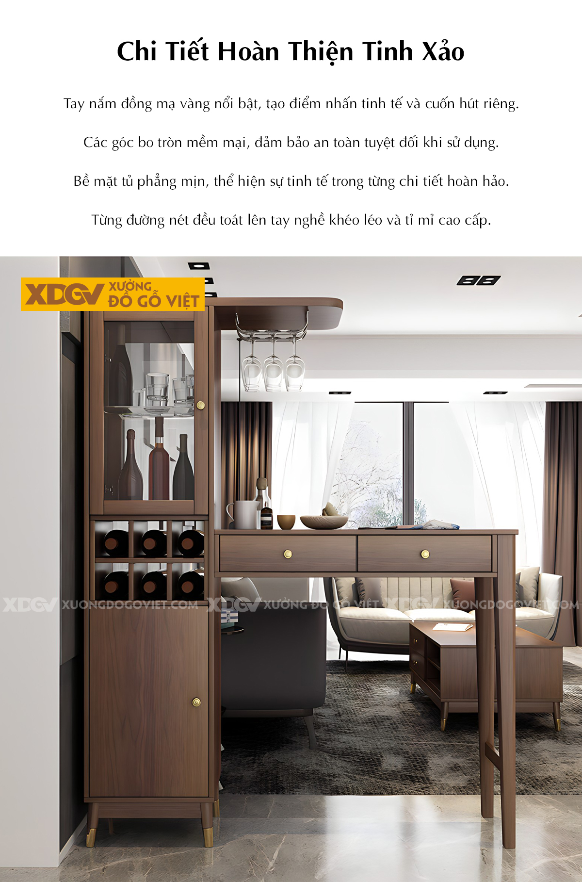 Mẫu Tủ Rượu Gỗ MDF Thiết Kế Bàn Bar Mini Phong Cách Châu Âu