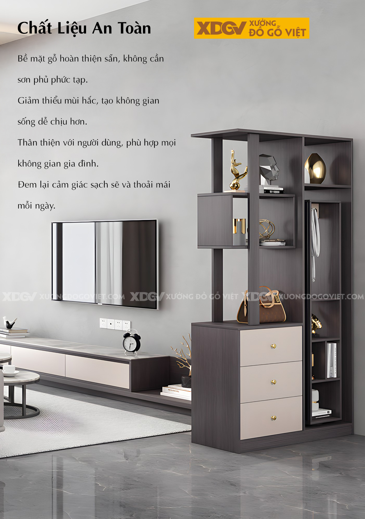 Mẫu Tủ Rượu MDF Đa Năng Kết Hợp Kệ Trang Trí Gương Soi Lớn