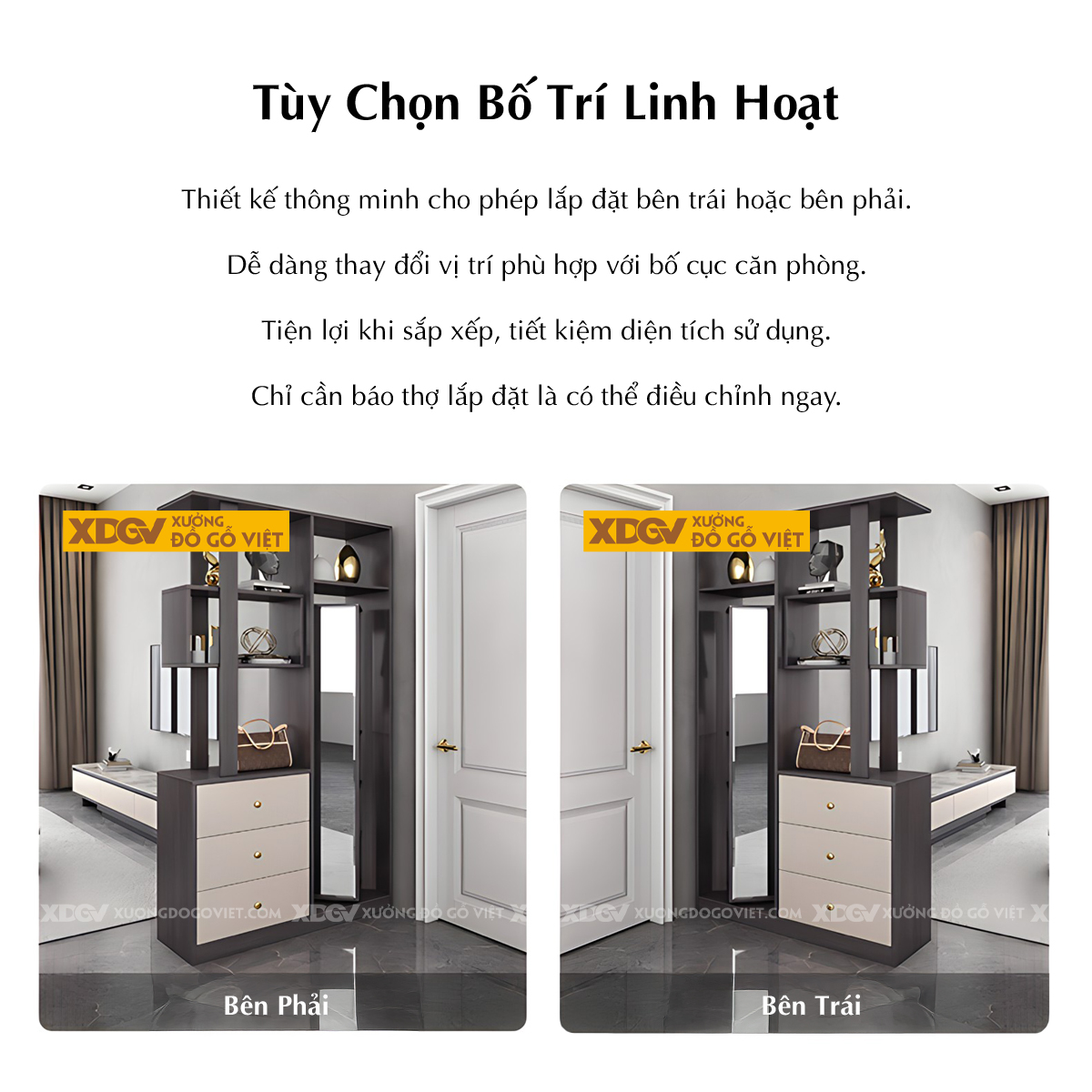 Mẫu Tủ Rượu MDF Đa Năng Kết Hợp Kệ Trang Trí Gương Soi Lớn