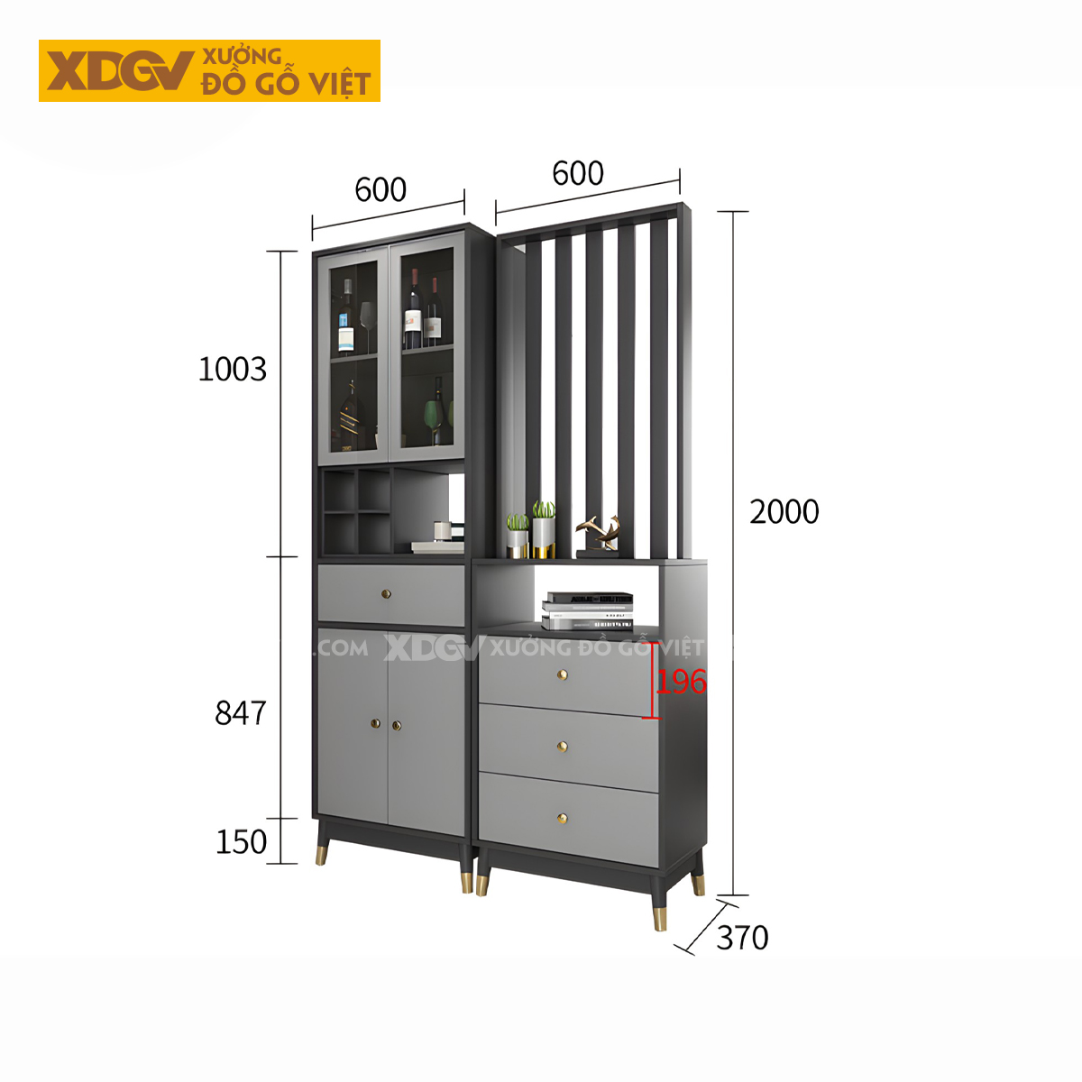 Mẫu Tủ Rượu MDF Phòng Khách Hiện Đại Đa Tầng Kèm Tủ Ngăn Kéo