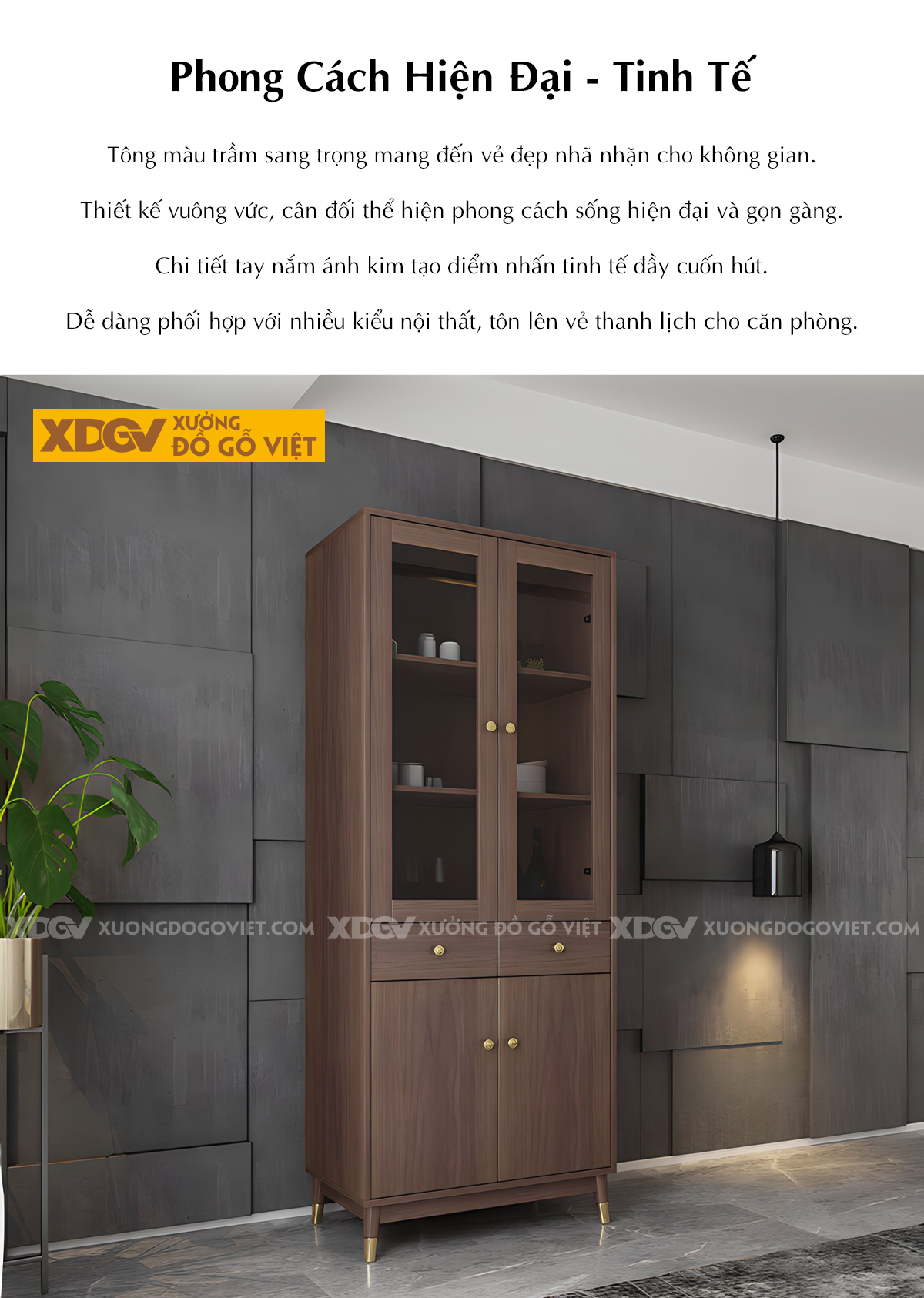 Mẫu Tủ Rượu MDF Phòng Khách Hiện Đại Đa Tầng Kèm Tủ Ngăn Kéo