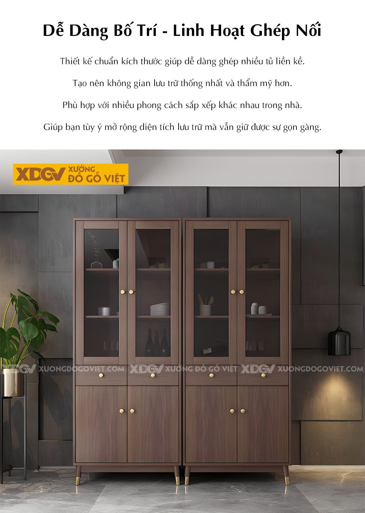 Mẫu Tủ Rượu MDF Phòng Khách Hiện Đại Đa Tầng Kèm Tủ Ngăn Kéo