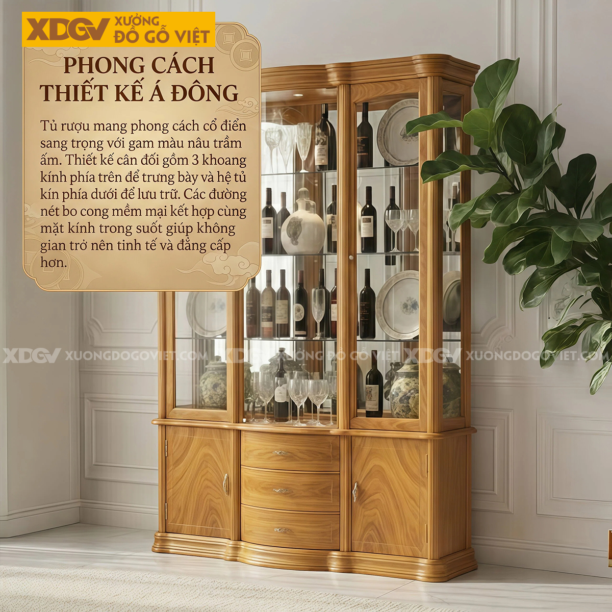 Mẫu Tủ Rượu Sang Trọng Gỗ Gõ Đỏ Thiết Kế Chân Bệt Mặt Cong
