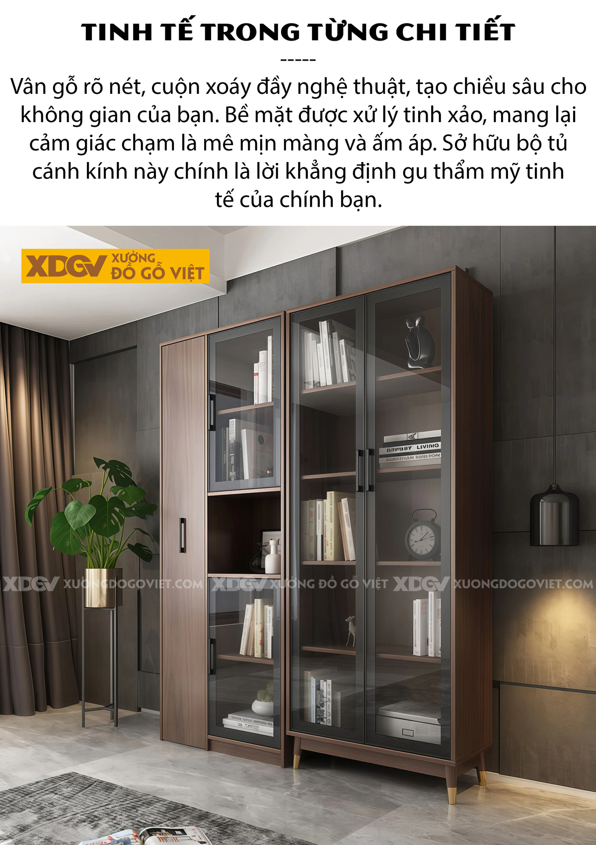 Mẫu Tủ Sách Hiện Đại MDF Thiết Kế Kệ Ẩn Đóng Mở Thông Minh