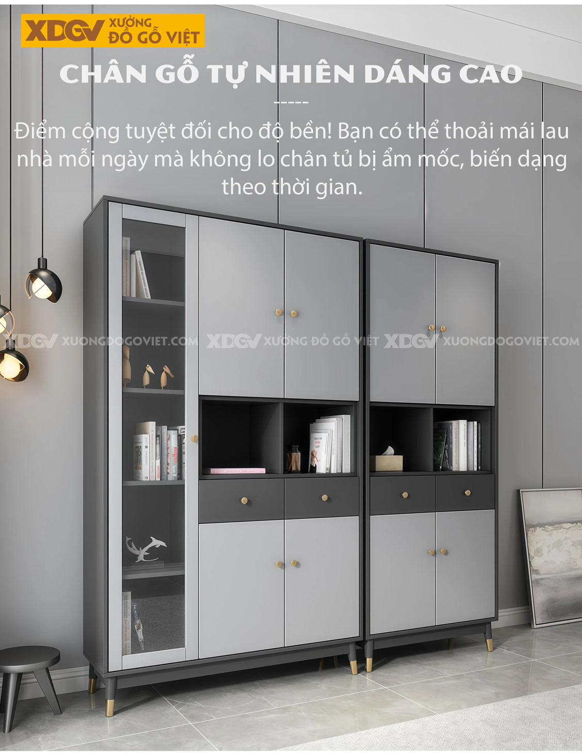 Mẫu Tủ Sách Hiện Đại MDF Thiết Kế Kệ Ẩn Đóng Mở Thông Minh