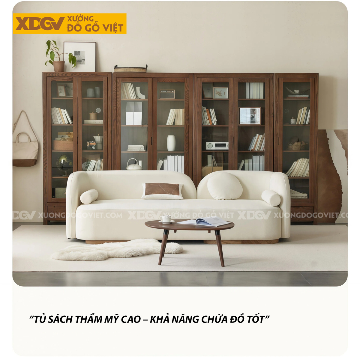 Mẫu Tủ Sách Văn Phòng Gỗ Sồi Phối Cánh Kính Kết Hợp Ngăn Kéo