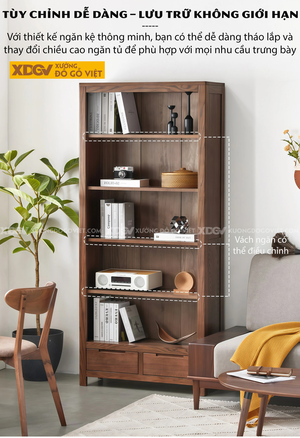 Mẫu Tủ Sách Văn Phòng Gỗ Sồi Phối Cánh Kính Kết Hợp Ngăn Kéo