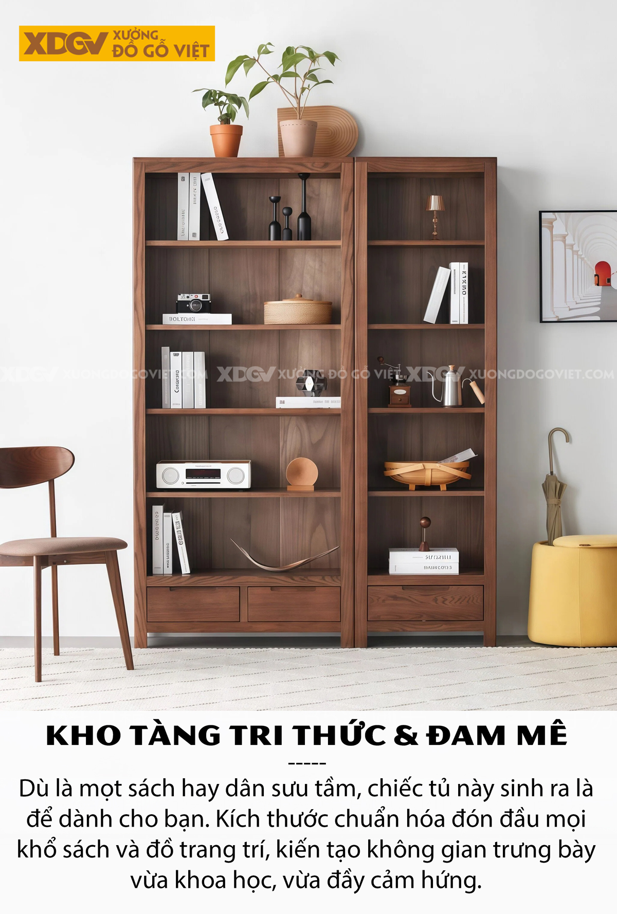 Mẫu Tủ Sách Văn Phòng Gỗ Sồi Phối Cánh Kính Kết Hợp Ngăn Kéo