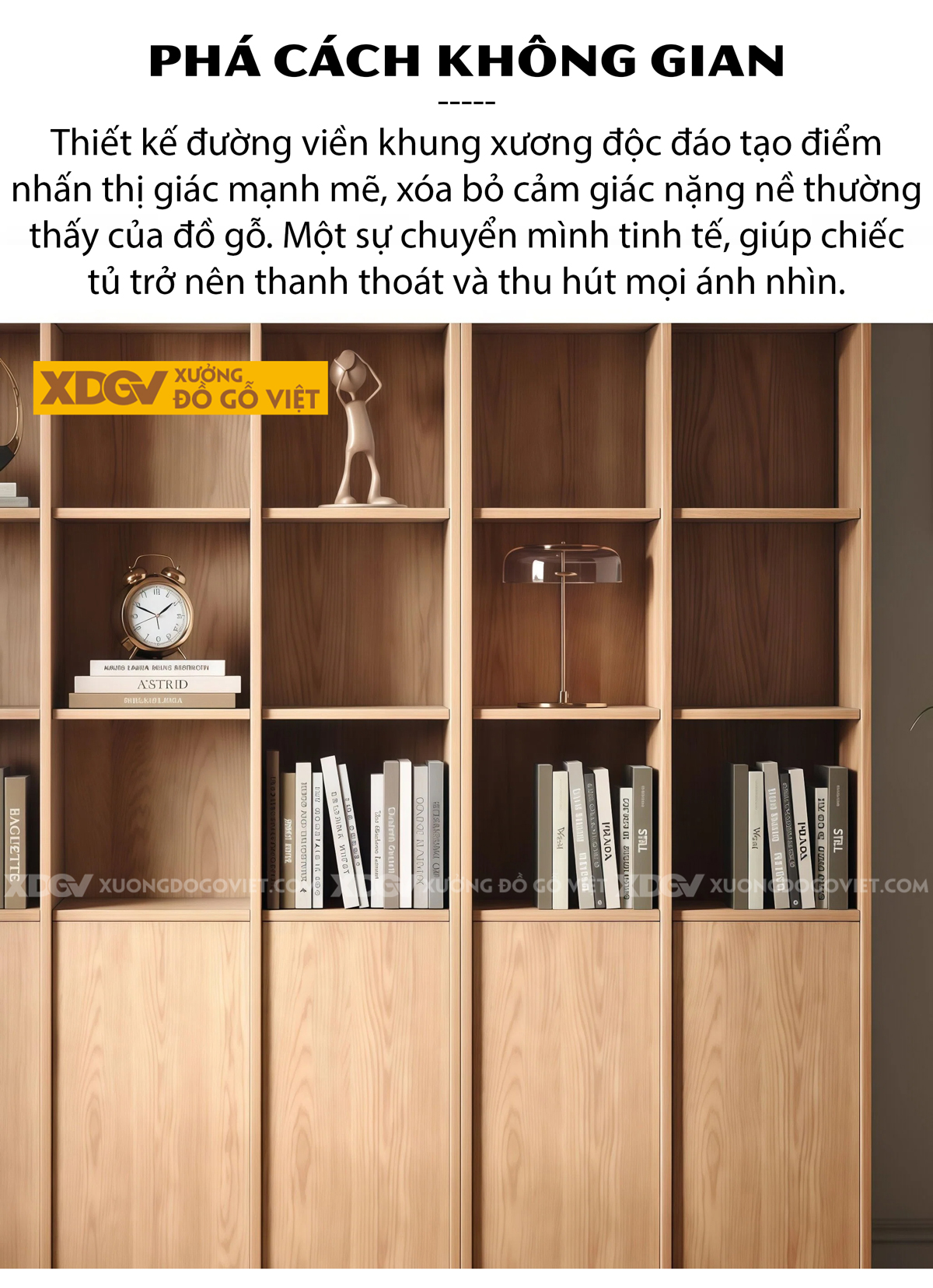 Mẫu Tủ Sách Venner Sồi Thiết Kế Chân Kịch Sàn Kèm Cánh Kính