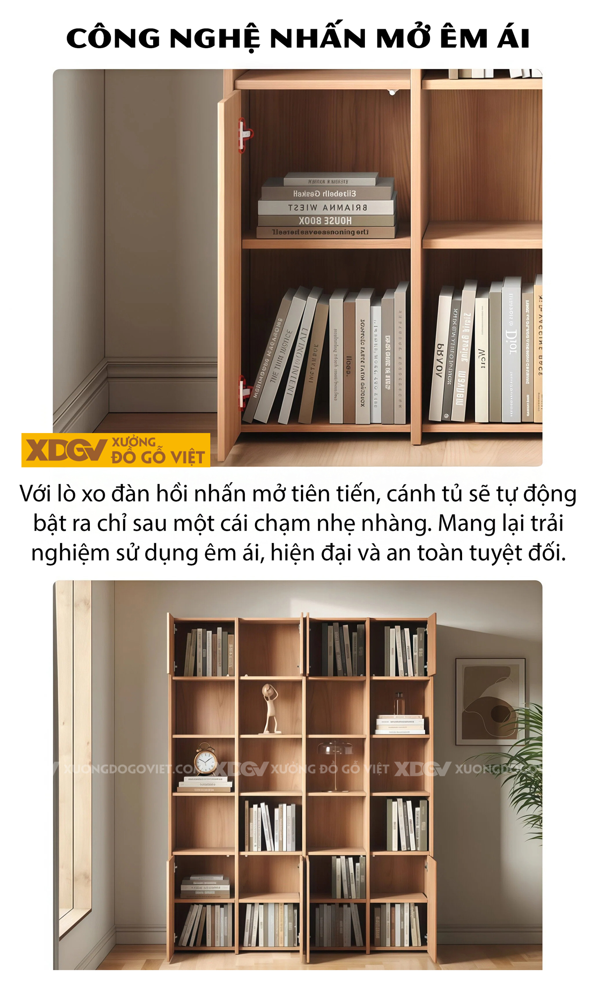 Mẫu Tủ Sách Venner Sồi Thiết Kế Chân Kịch Sàn Kèm Cánh Kính