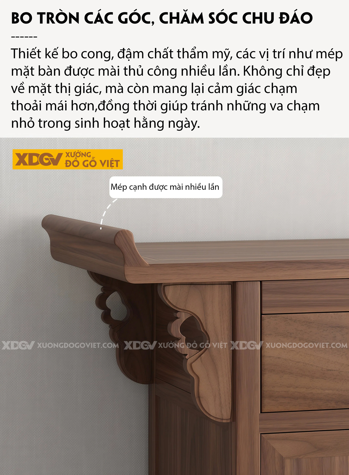 Mẫu Tủ Thờ Gia Tiên Gỗ Óc Chó Kèm Ngăn Kéo Và Tai Cong 2 Bên