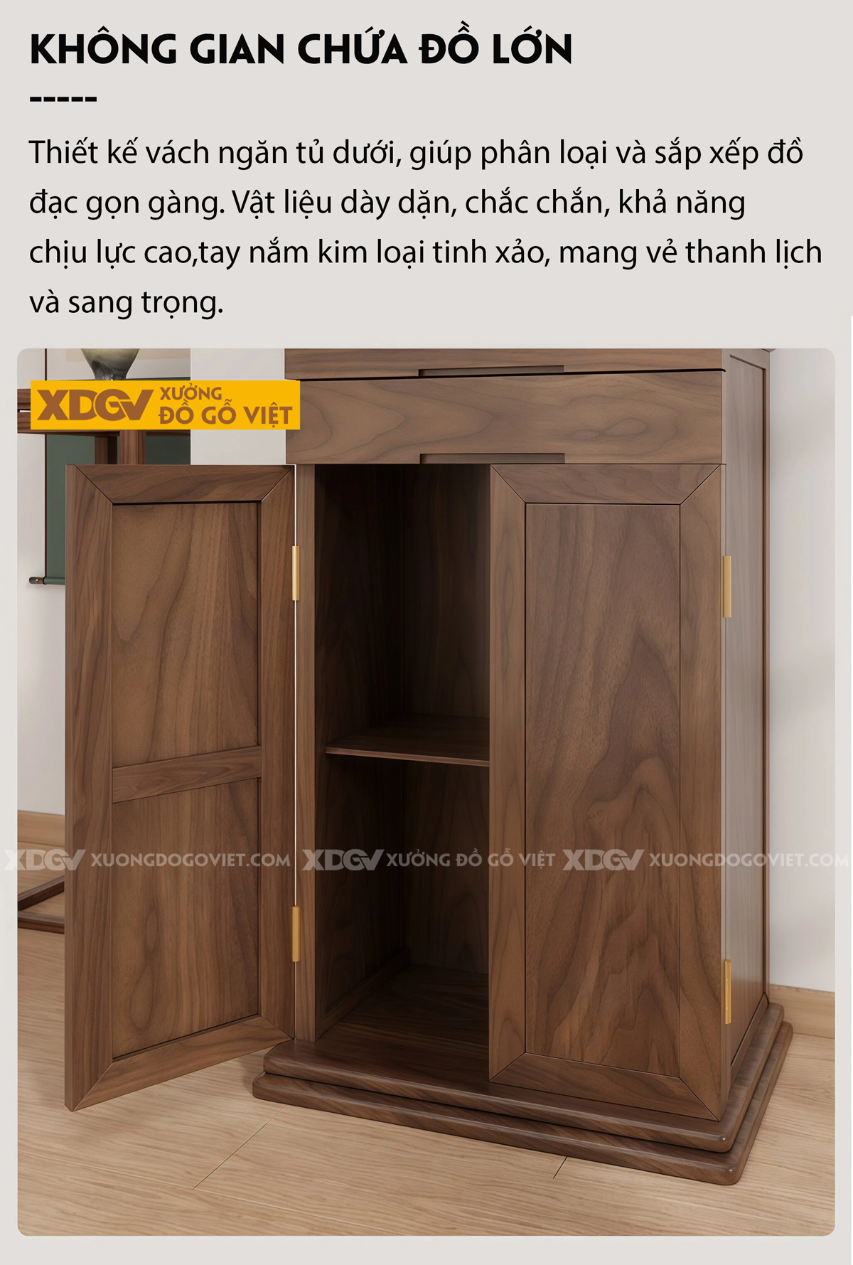 Mẫu Tủ Thờ Gỗ Óc Chó Chân Bệt 2 Cánh Phối Nan Thoáng Khí