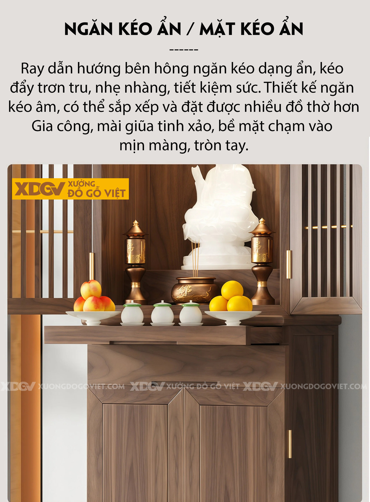 Mẫu Tủ Thờ Gỗ Óc Chó Chân Bệt 2 Cánh Phối Nan Thoáng Khí