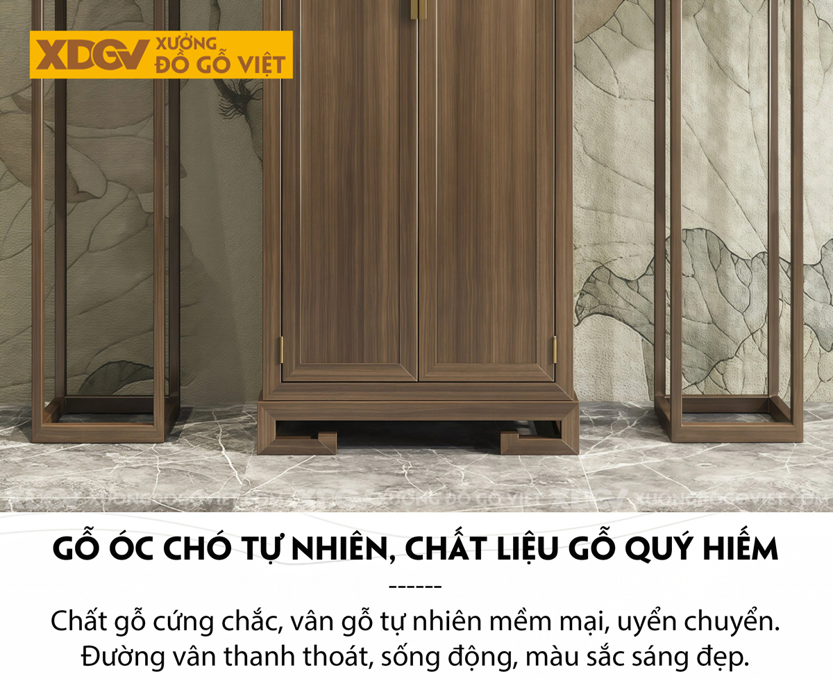 Mẫu Tủ Thờ Tôn Nghiêm Gỗ Óc Chó Chân Cuộn Thiết Kế 2 Tầng