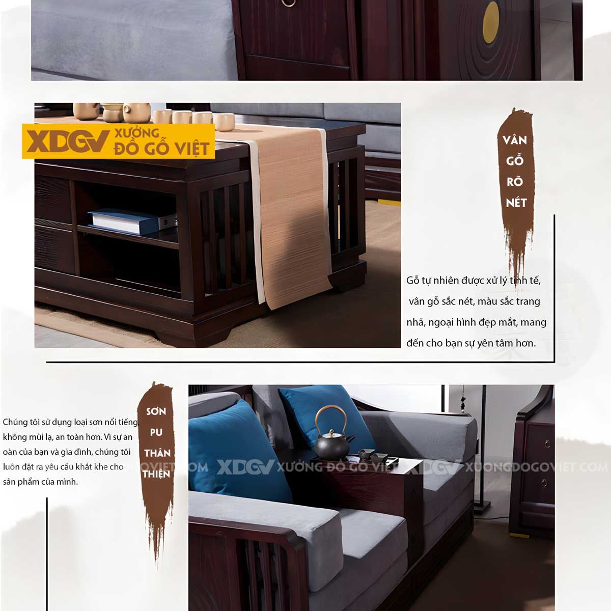 Sofa 2 Văng Gỗ Sồi Tân Cổ Điển Lưng Tựa Thanh Nan Uốn Cong