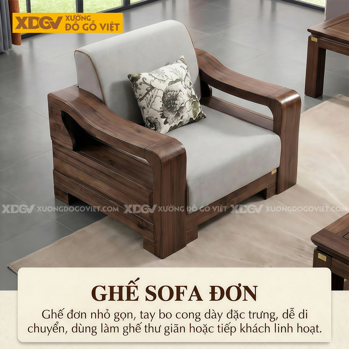Sofa Gỗ Óc Chó 2 Văng Tay Bo Dày Nguyên Khối Tân Cổ Điển