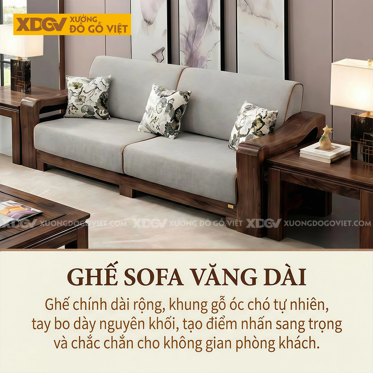 Sofa Gỗ Óc Chó 2 Văng Tay Bo Dày Nguyên Khối Tân Cổ Điển
