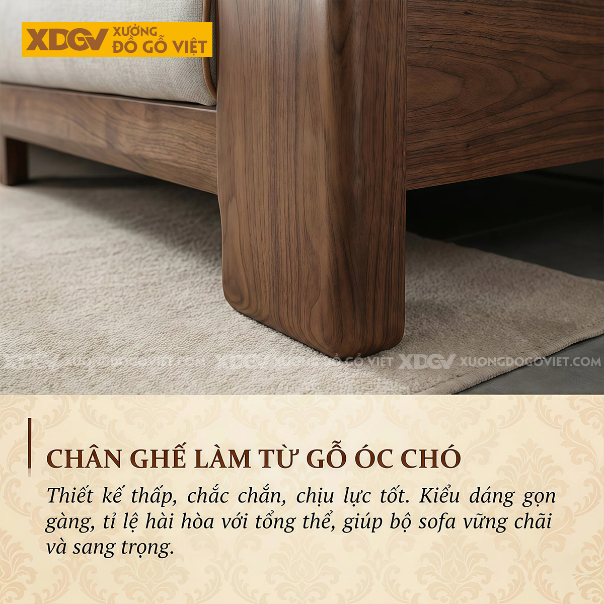 Sofa Gỗ Óc Chó 2 Văng Tay Bo Dày Nguyên Khối Tân Cổ Điển