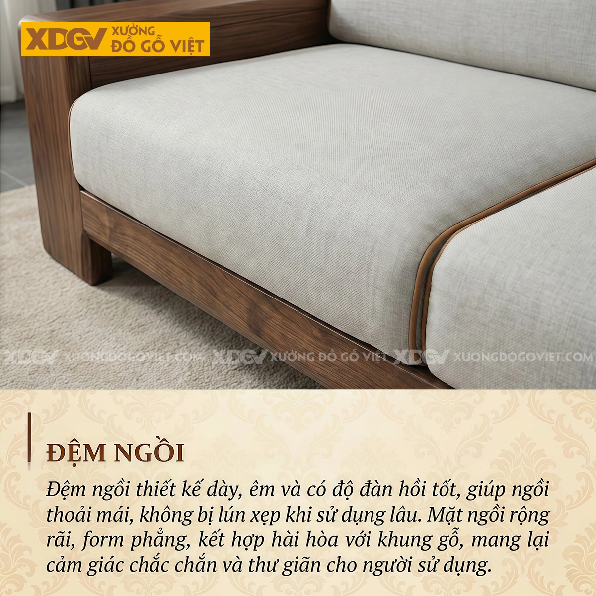 Sofa Gỗ Óc Chó 2 Văng Tay Bo Dày Nguyên Khối Tân Cổ Điển