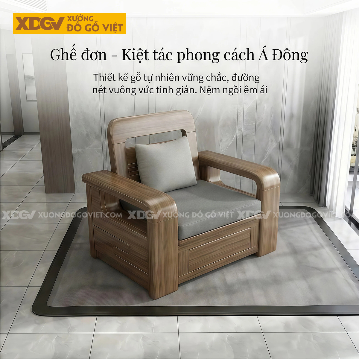 Sofa Gỗ Óc Chó 2 Văng Tay Bo Dày Nguyên Khối Tân Cổ Điển