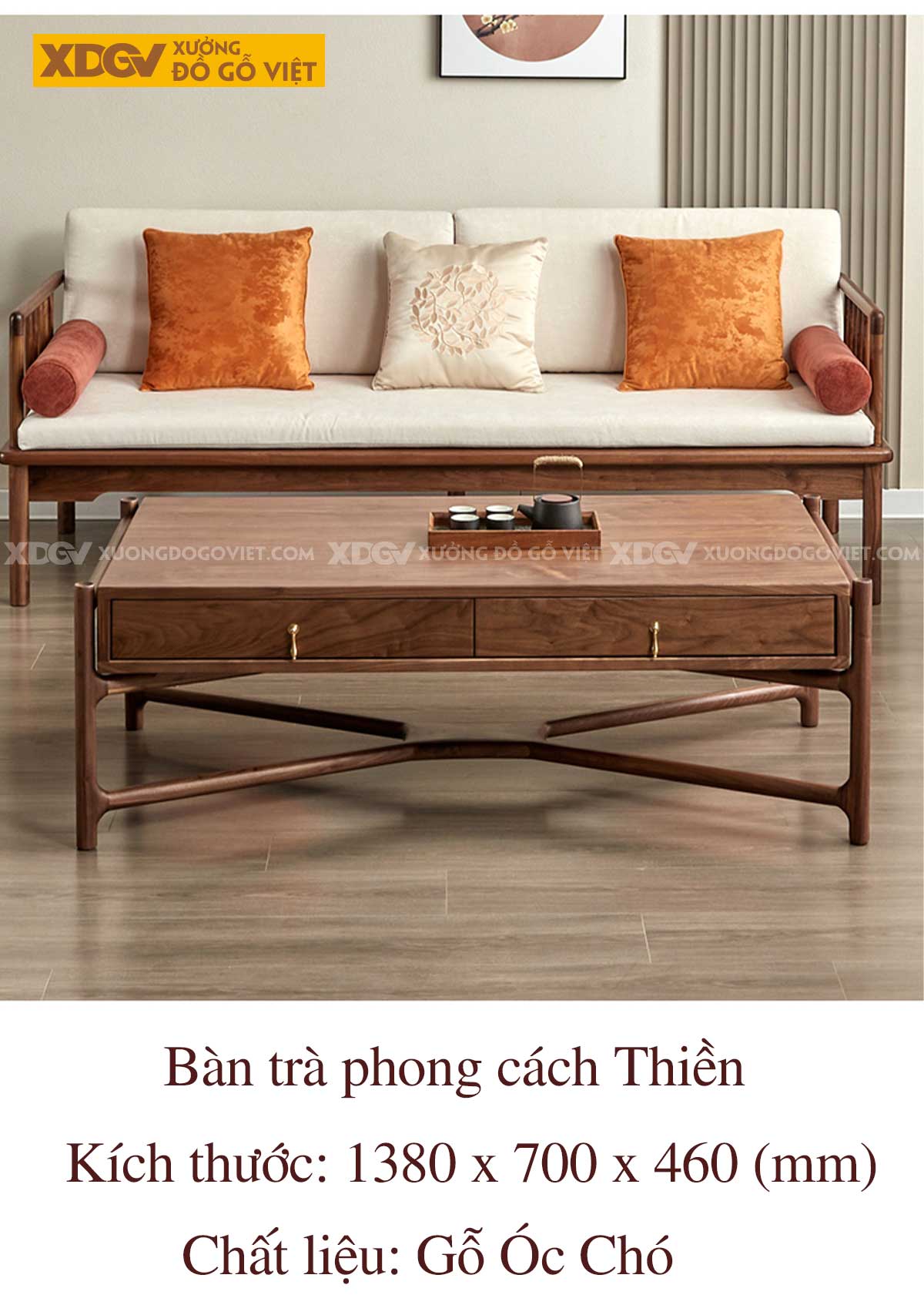 Sofa Gỗ Óc Chó Cao Cấp Thiết Kế Nan Dọc Tân Cổ Điển Á Đông