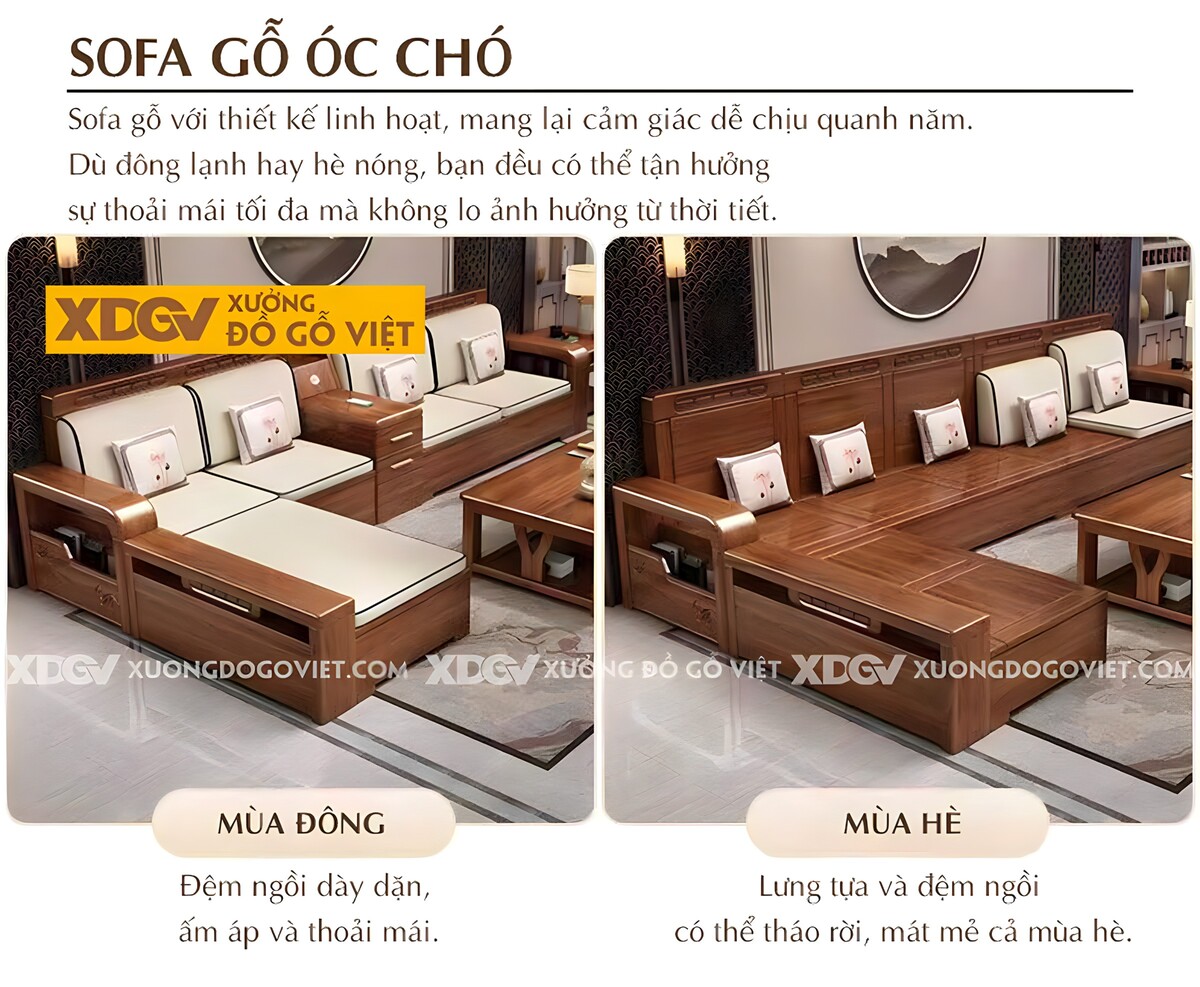 Sofa Gỗ Óc Chó Đẹp Kiểu Tân Cổ Điển Á Đông Dày Dặn Bề Thế
