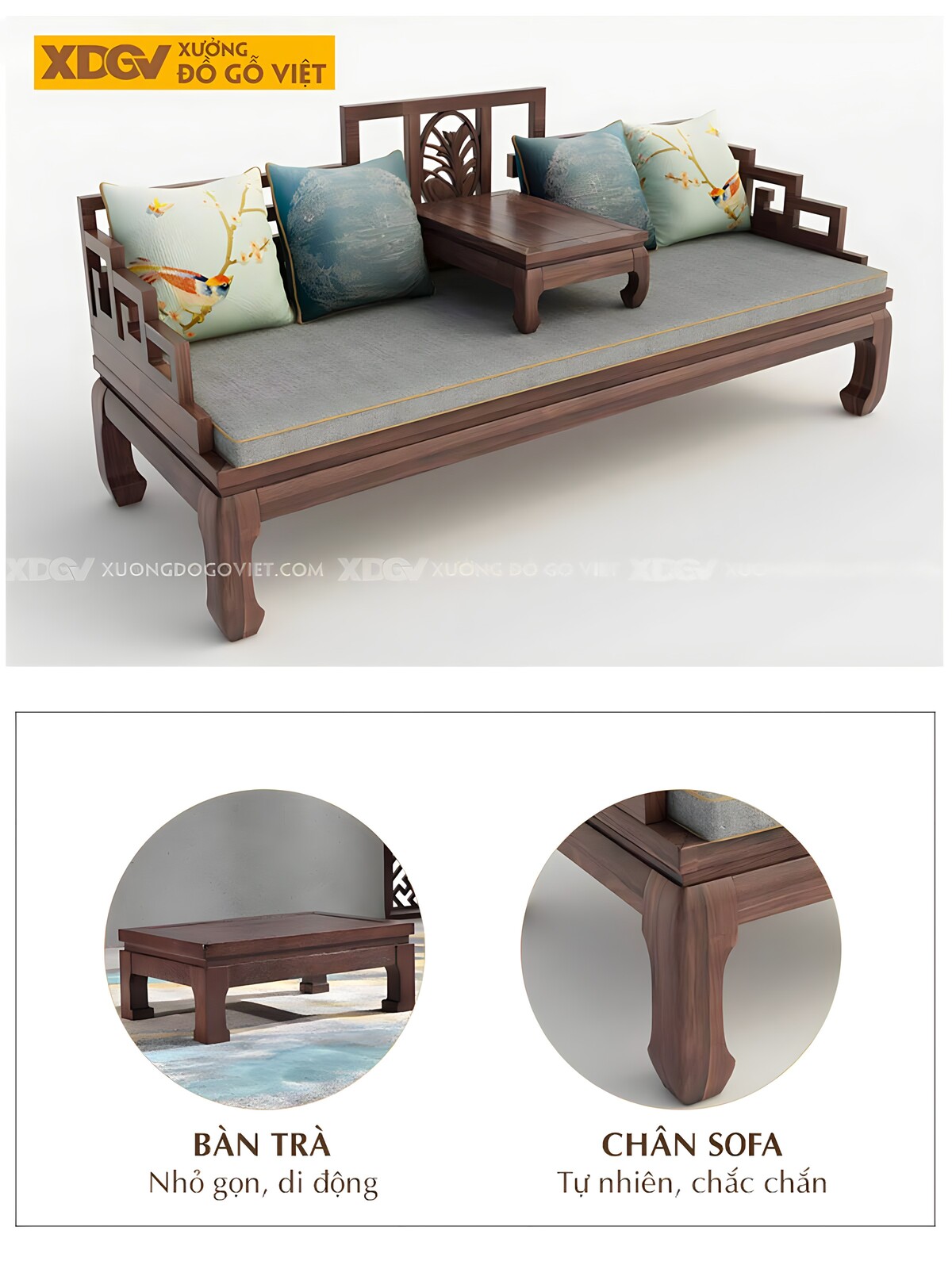 Sofa Gỗ Óc Chó Đẹp Tân Cổ Điển Trung Hoa