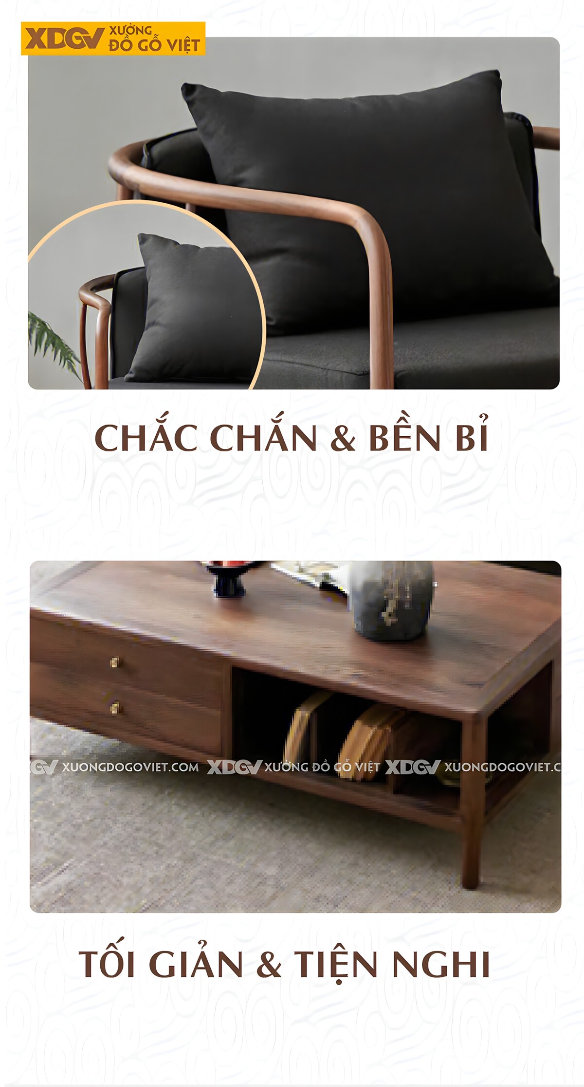 Sofa Gỗ Óc Chó Thiết Kế Hiện Đại Hữu Cơ Tối Giản và Tinh Tế