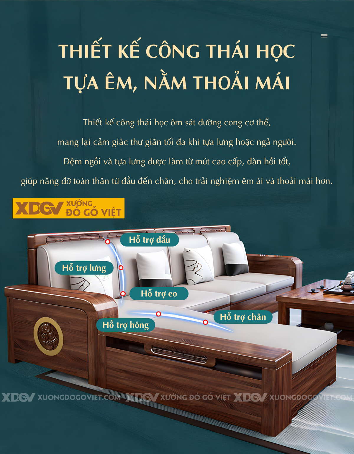 Sofa Gỗ Óc Chó Tự Nhiên Bề Thế Sang Trọng Cho Phòng Khách