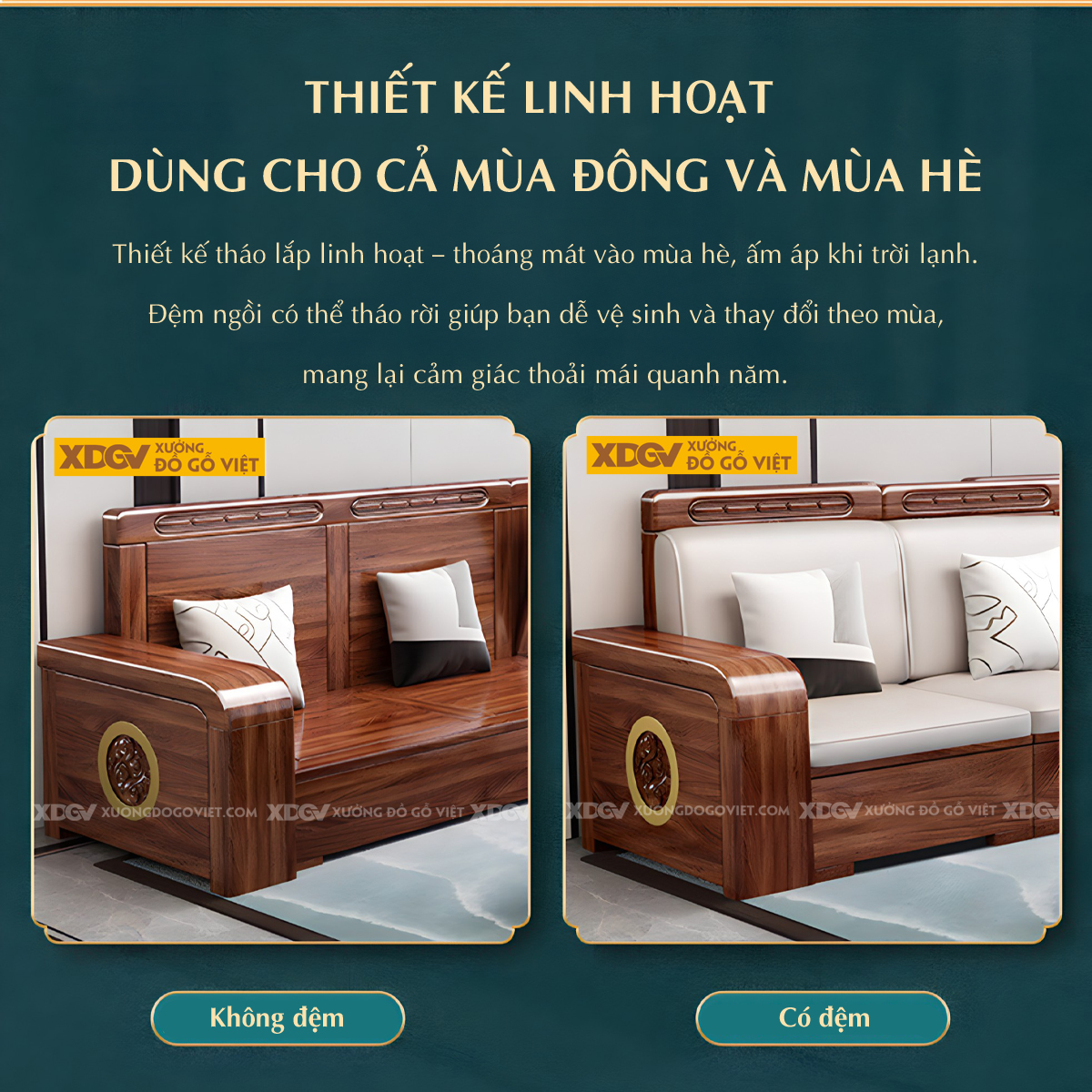Sofa Gỗ Óc Chó Tự Nhiên Bề Thế Sang Trọng Cho Phòng Khách