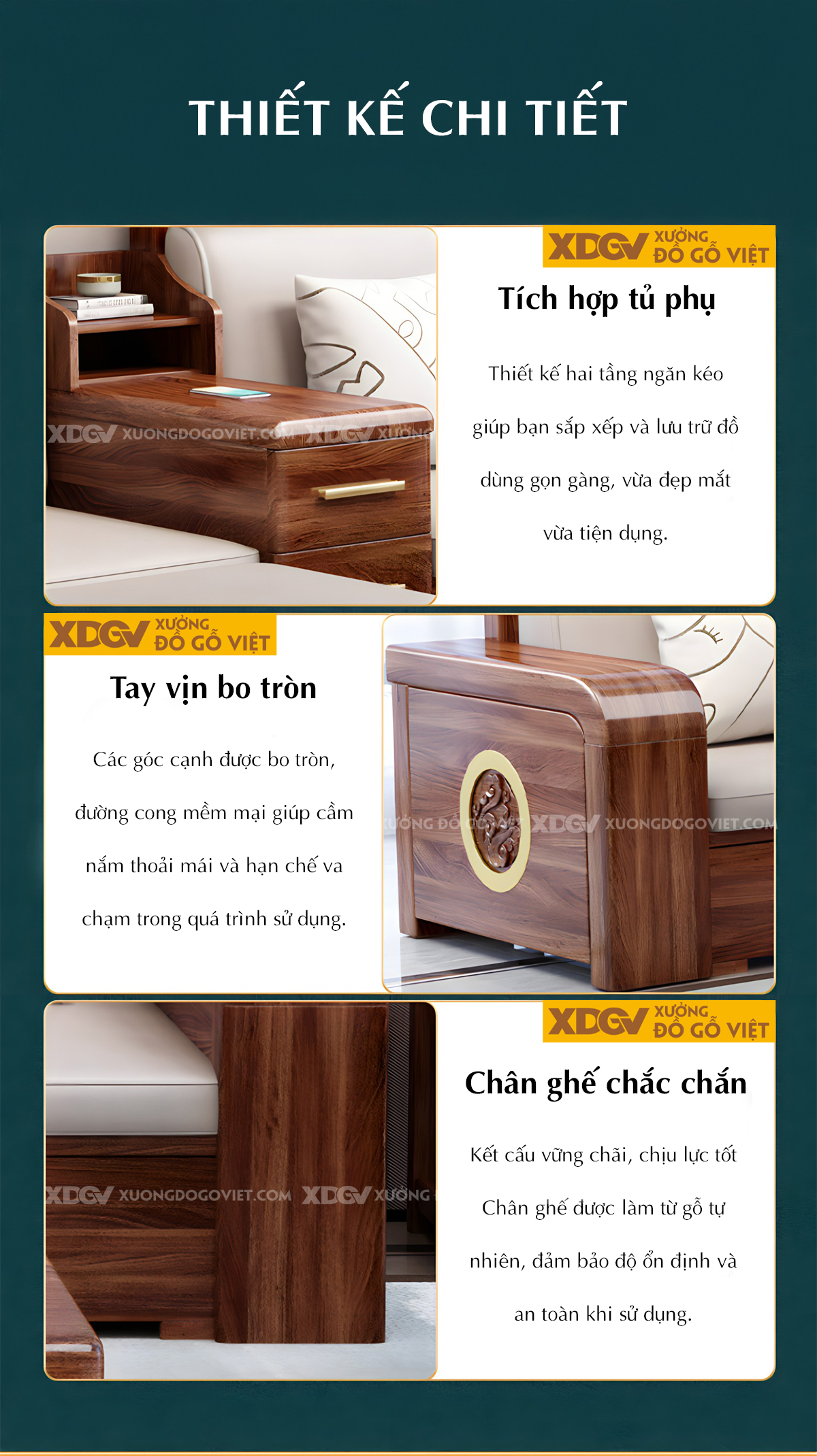 Sofa Gỗ Óc Chó Tự Nhiên Bề Thế Sang Trọng Cho Phòng Khách