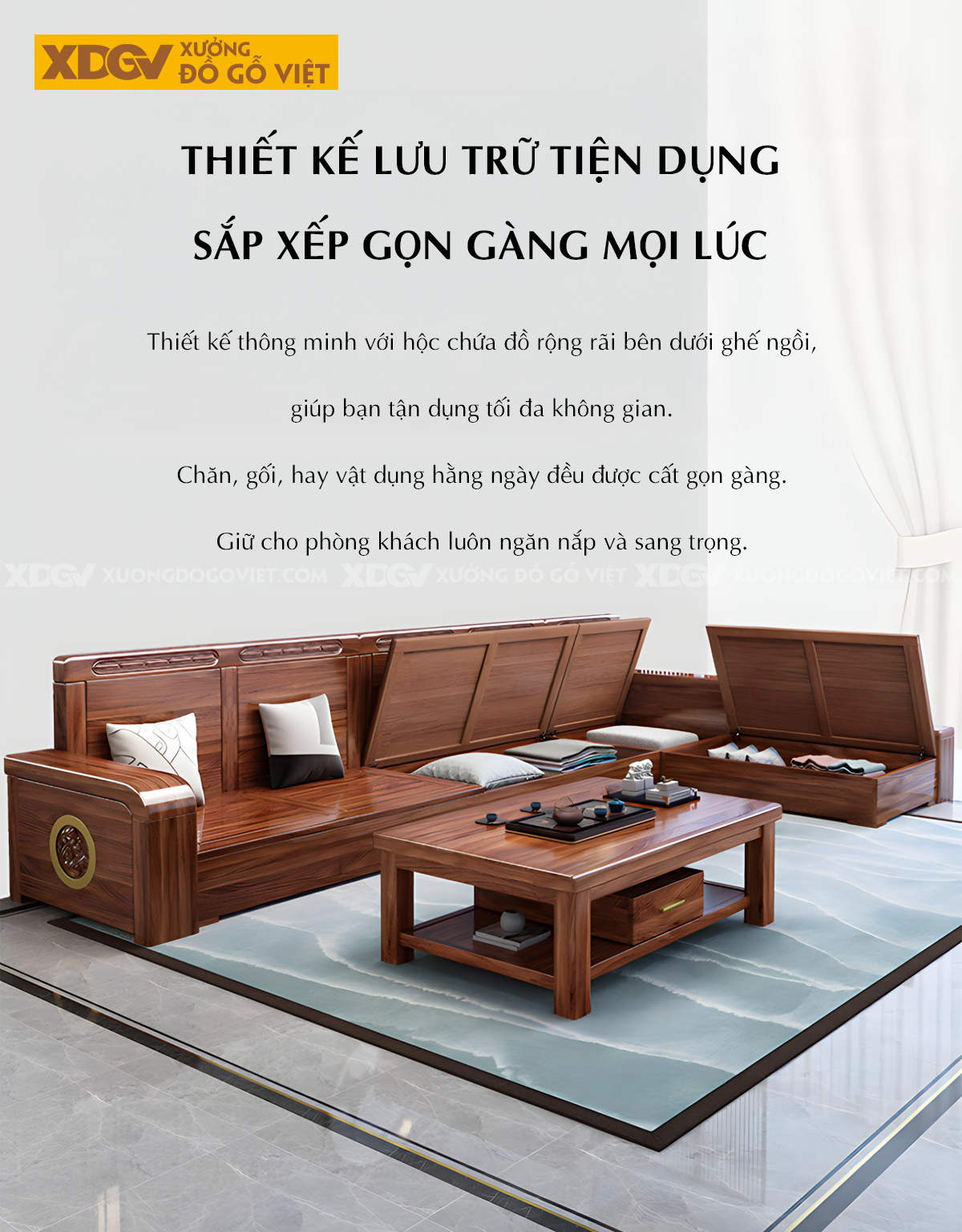 Sofa Gỗ Óc Chó Tự Nhiên Bề Thế Sang Trọng Cho Phòng Khách