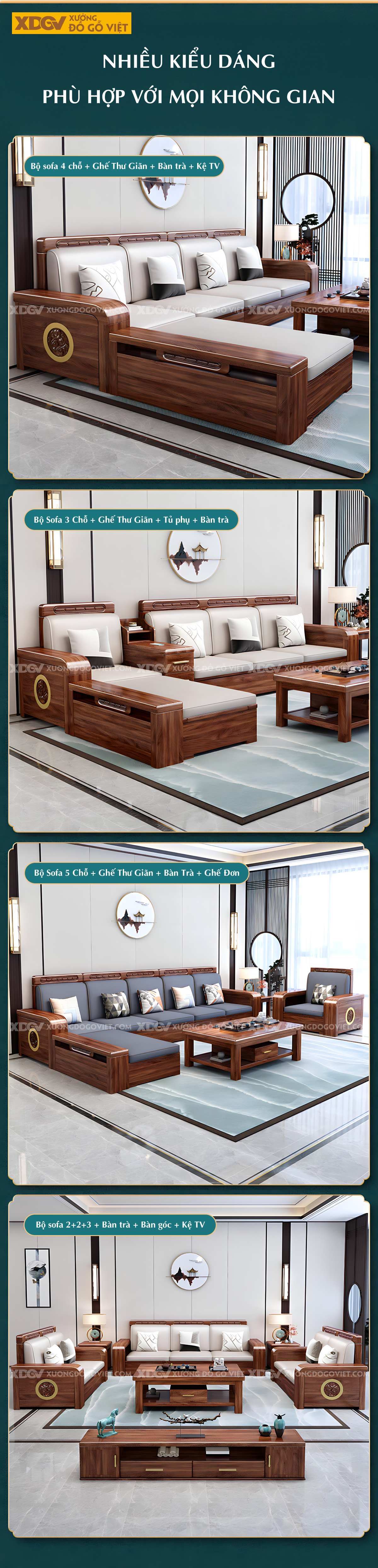 Sofa Gỗ Óc Chó Tự Nhiên Bề Thế Sang Trọng Cho Phòng Khách