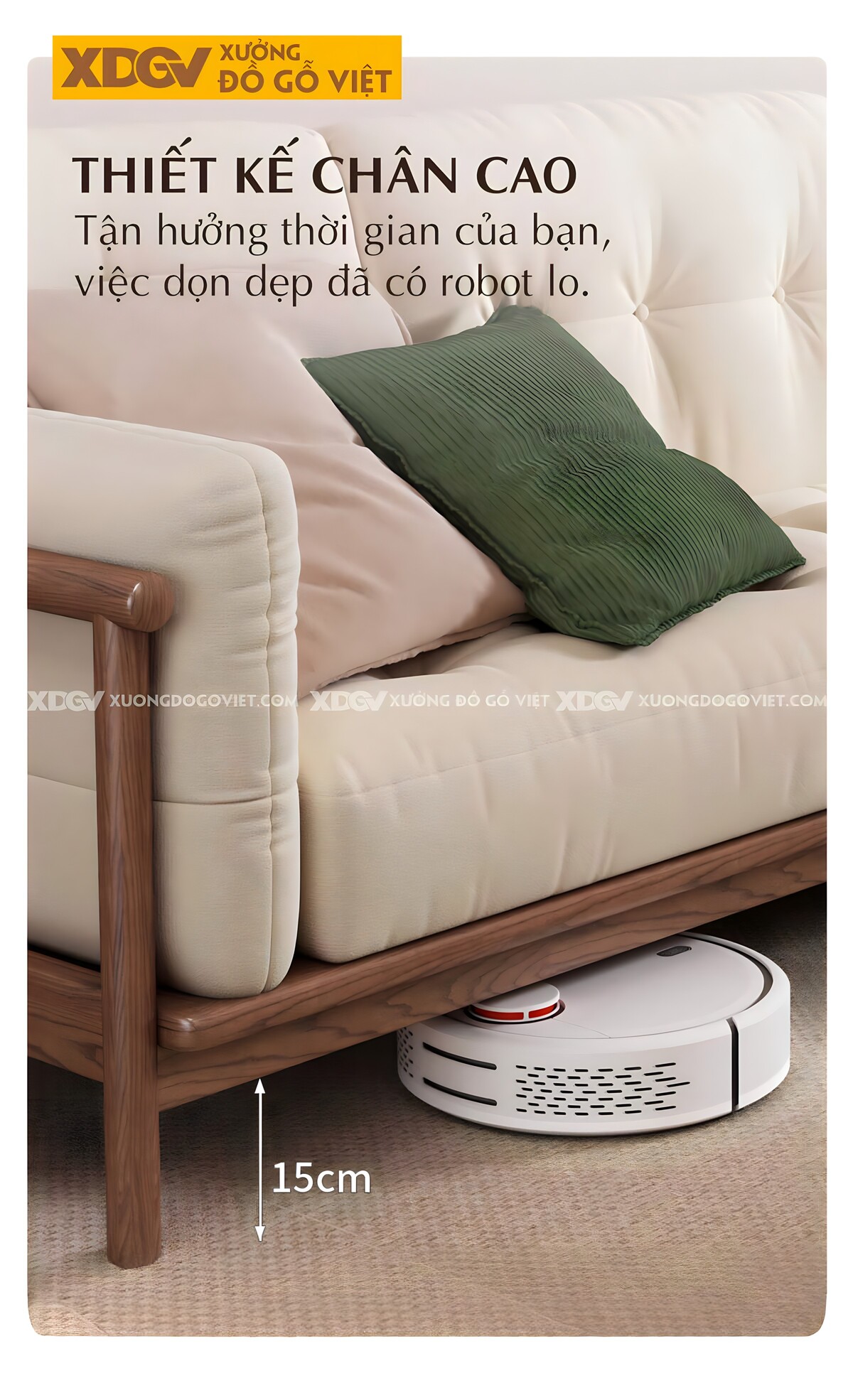 Sofa Óc Chó Hiện Đại Chân Cao Mặt Ngồi Lót Nệm