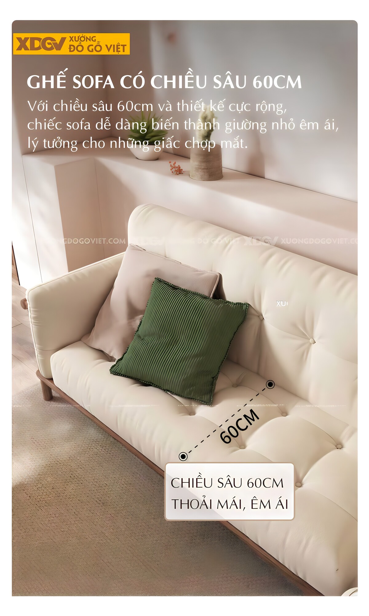 Sofa Óc Chó Hiện Đại Chân Cao Mặt Ngồi Lót Nệm