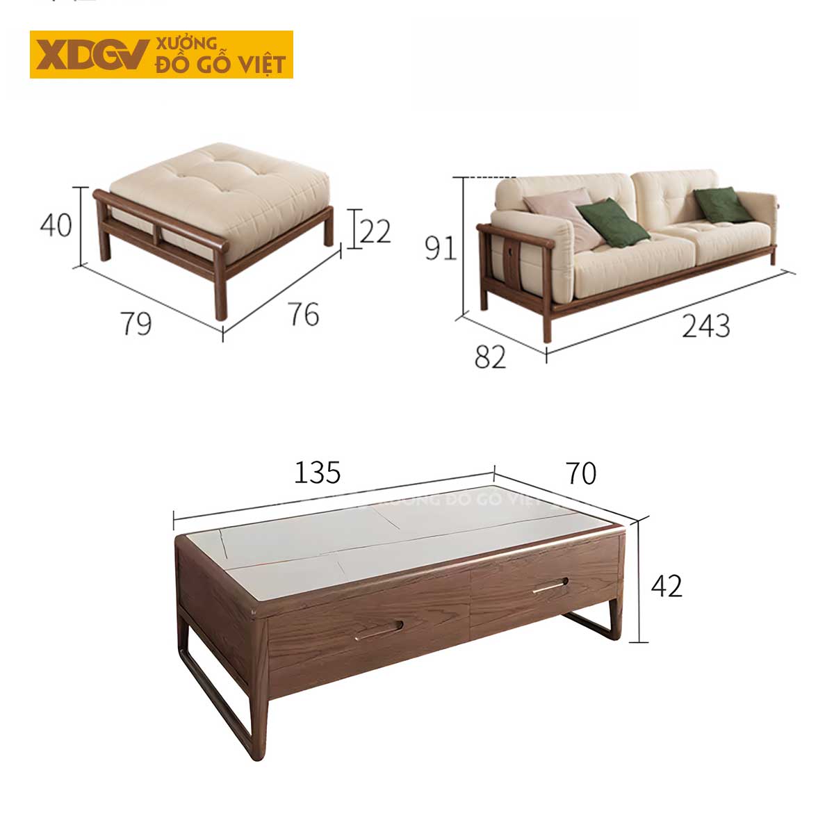 Sofa Óc Chó Hiện Đại Chân Cao Mặt Ngồi Lót Nệm