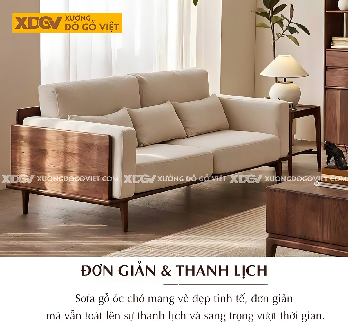 Sofa Phòng Khách Gỗ Óc Chó Kiểu Chân Thon Bắc Âu