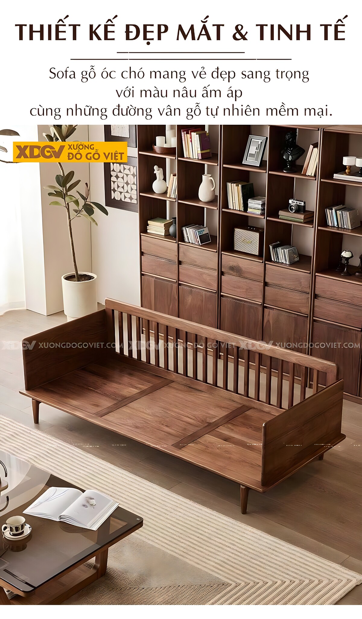 Sofa Phòng Khách Gỗ Óc Chó Kiểu Chân Thon Bắc Âu