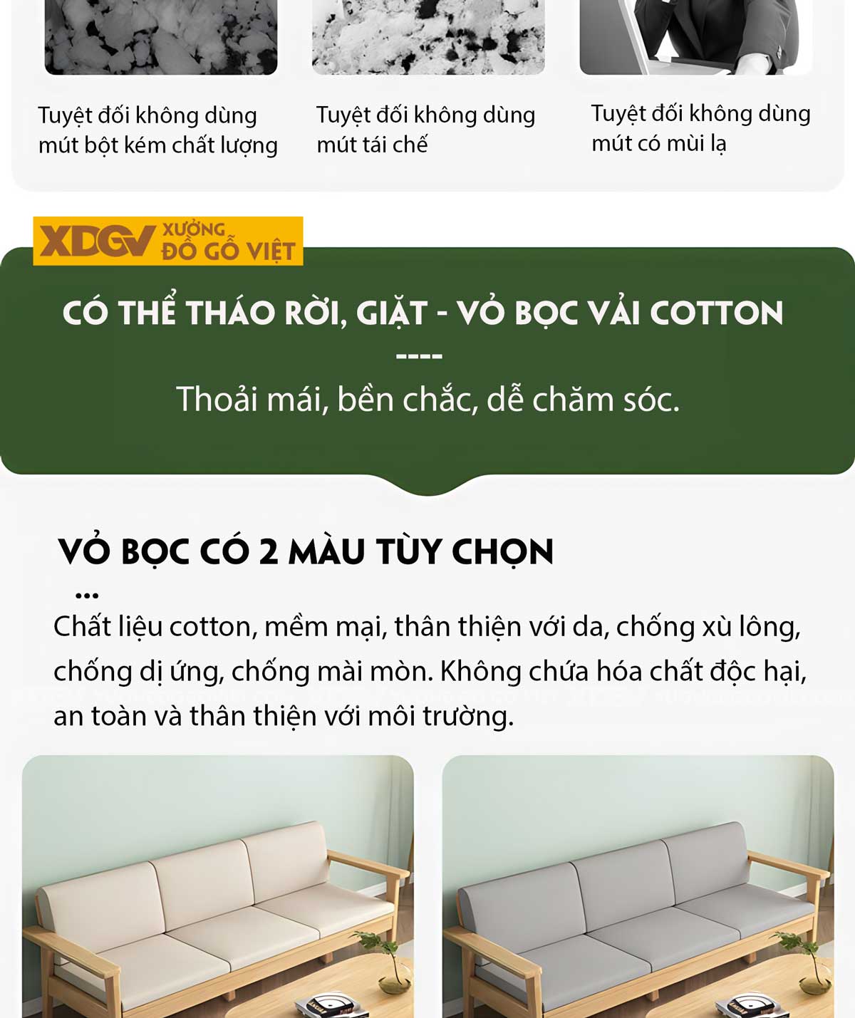 Sofa Phòng Khách Gỗ Sồi Thịt Tựa Thanh Nan Bọc Vải Cao Cấp
