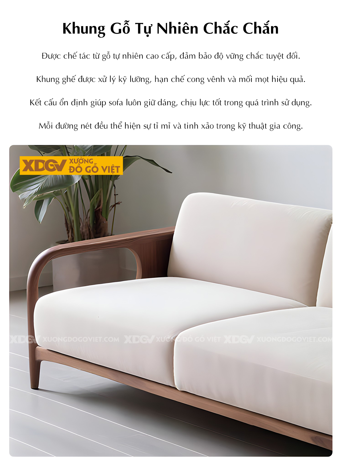 Sofa Sồi Mỹ Japandi Tối Giản Thanh Lịch Tay Tựa Uốn Cong