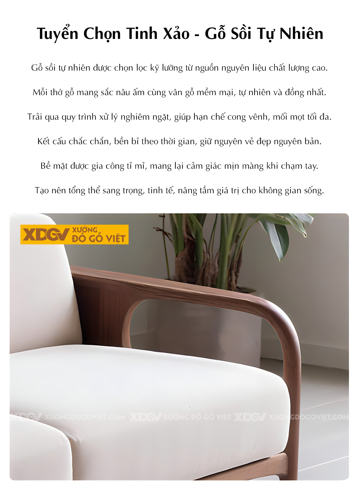 Sofa Sồi Mỹ Japandi Tối Giản Thanh Lịch Tay Tựa Uốn Cong